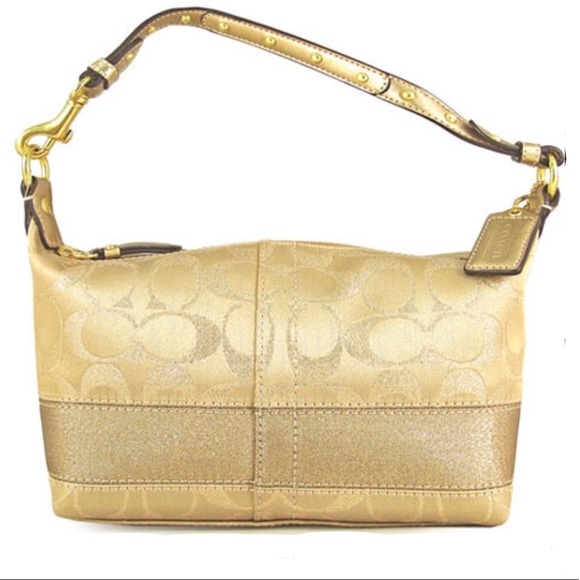 Coach Bags Nwt Coach Signature Stripe Top Handle Pouch Bag Gold S